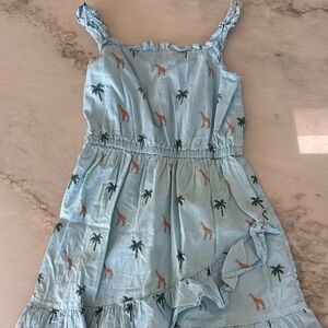 Janie & Jack Blue Dress with Giraffe and Palm Tree Print